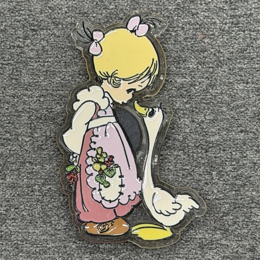 Vintage 1992 Enesco Precious Moments A Joyful Noise Fridge Magnet Girl Goose